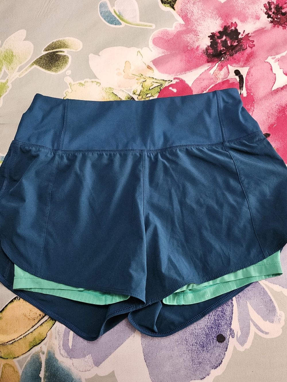 Athleta Teal Layered Running Skort with Mint Liner